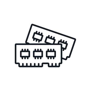RAM computadora Delgado línea íconos vector