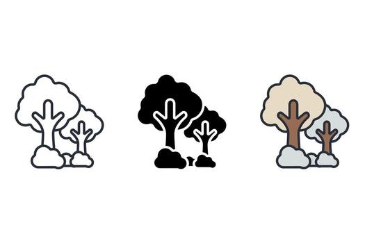 tree Thin set color icons vector