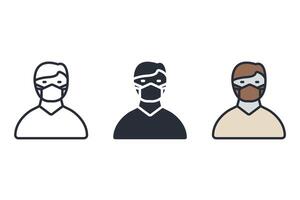 wearing mask Thin set color icons man vector