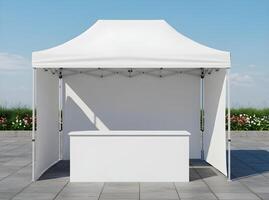 Mockup on Blank White Pop-Up Canopy Tent, Portable Folding Tent, Outdoor Event Equipment 5 photo