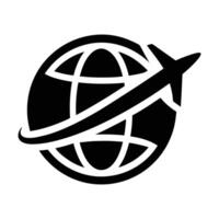 airplane flying around the globe icon illustration vector