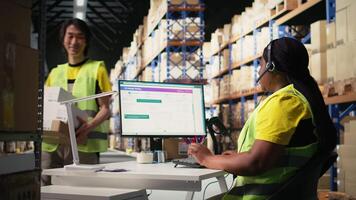 Customer support employee handles e-commerce order issues on a call, responding to clients and helping with information about shipment delays or wrong delivery addresses. Camera A. video