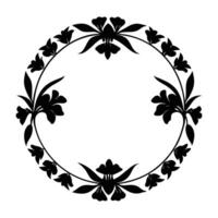 a black and white floral design in the shape of a circle. vector