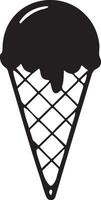 Bold Black Ice Cream Cone Silhouette. Simple, Summery, Sweet Treat Graphic Design Element vector