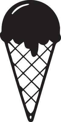 Bold Black Ice Cream Cone Silhouette. Simple, Summery, Sweet Treat Graphic Design Element