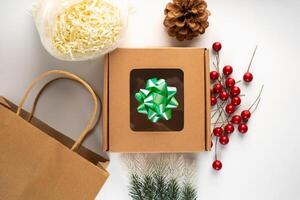 Set of package for Christmas gift on white background photo