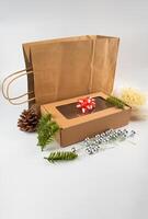 Set of packages composition for Christmas gift on white background photo