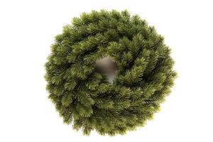 Christmas wreath made of the artificial spruce branches for home decoration, on a white background photo