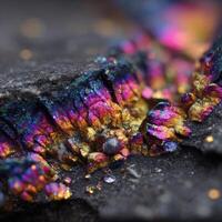 A close up of a rock with colorful crystals photo