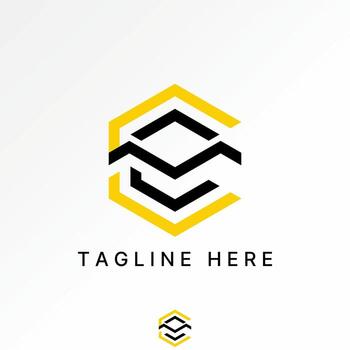 initial CM or CCM font line hexagon motif pattern vector