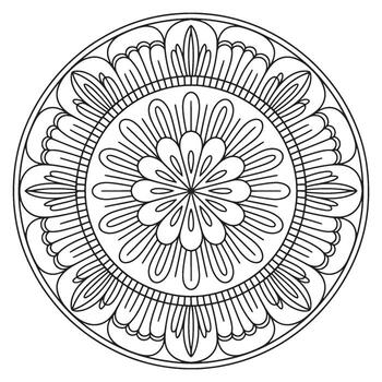 Elegant Circular Mandala Design Featuring Intricate Floral and Geometric Elements in a Symmetrical Composition Ideal for Coloring Pages vector