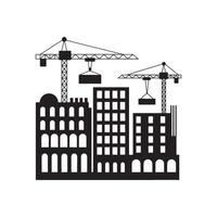 Construction Site Silhouette with Cranes and Buildings Under Construction Creating a Dynamic Urban Landscape vector