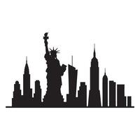 Dramatic Silhouette of New York City's Iconic Skyline Featuring the Statue of Liberty and Prominent Skyscrapers Black and White vector