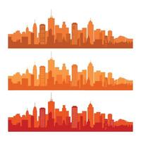 Urban Skyline Silhouette in Varying Tones A Vibrant Cityscape Depiction with a Dynamic Color Palette and Artistic Design vector