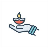 color icon diya-on-hand vector