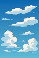 Cartoon clouds in a bright blue sky vector