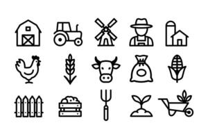 Farming and gardening line icon set vector