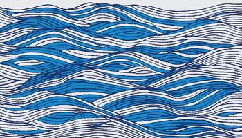 A hand drawn brush lines wave pattern inspired by the rhythmic flow of the ocean. Organic lines form a layered seascape, blending energy and calm in a striking blue and white palette. vector