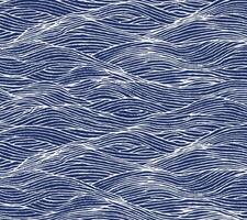 An intricate hand drawn brush lines ocean pattern, flowing with meditative rhythm. Inspired by the contours of water and waves, it captures the serenity and movement of the sea in deep navy ink. vector