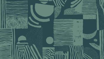 Abstract pattern with hand drawn lines, shapes, and textures in deep forest green and sage. Earthy yet modern, perfect for fabric, stationery, or packaging design. vector