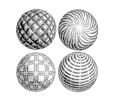 Four Spheres with Unique Textures and Patterns in Black and White vector