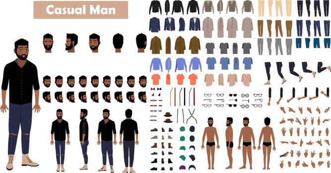 causal hombre dibujos animados hombre personaje constructor conjuntos para lleno cuerpo y cabeza aparejo diseño con atuendo vector