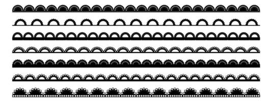 Scallop lace edge with border, trim, and vintage pattern in black style. Crochet ribbon or embroidery stripe for decoration or card frame design. vector