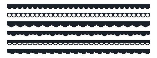 trim with scallop lace border and embroidery edge for frame or stripe. Simple geometric pattern for card or paper. Set of decoration dividers. vector