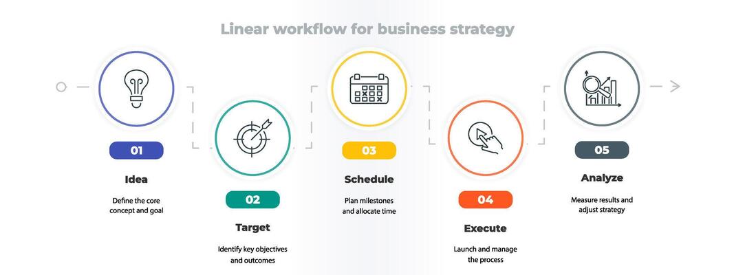 5 step diagram for strategy or process flow with chart template and presentation layout. Modern business icon for data infographic design.