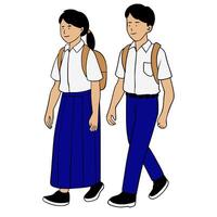 Indonesian high school students. Walking together to school Illustration vector