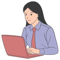Open Laptop Learning lecture at school cartoon illustration, doing homework Art Characters vector