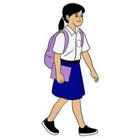 High school student Illustration. Walking while carrying a book vector