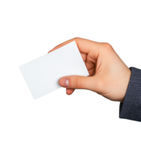Close-up of a hand holding a blank business card with a transparent background. Ideal for branding, marketing, corporate identity, and business presentation concepts. png