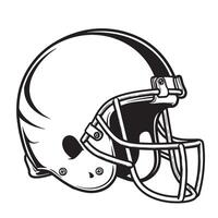 Detailed black and white illustration of a vintage american football helmet in profile view vector