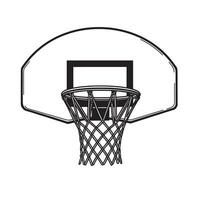 Detailed black and white basketball hoop illustration perfect for sports and athletic related designs vector