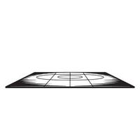 Monochrome illustration depicting a perspective view of a curling ice sheet for sports purposes vector
