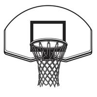 Simple black and white illustration of a basketball hoop with net for sports or games vector