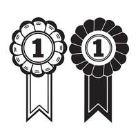 Award ribbons depicting first place recognition in simple black and white style vector