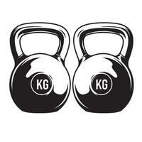 Illustration of two black kettlebells with kg markings for strength training and fitness vector