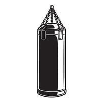 Black and white line art illustration of a hanging boxing punching bag for fitness vector