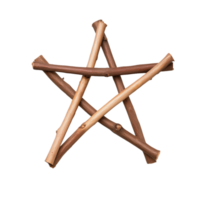 Wooden star made of natural branches isolated on transparent background for holiday decoration and rustic design projects png