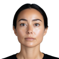 Portrait of a woman with clear skin and natural beauty on a transparent background featuring serene expression png
