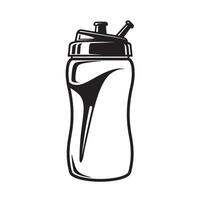Black and white illustration of a modern sport water bottle isolated vector