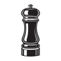 Black vintage pepper mill grinder kitchen utensil vector