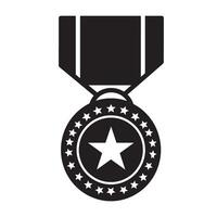 Black and white illustration of a medal with a central star and surrounding stars vector