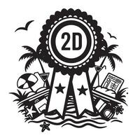 Black and white 2d award badge illustration with beach elements summer design concept vector