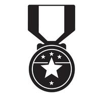 Black and white illustration of a star medal award symbolizing achievement and recognition vector