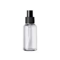 Transparent spray bottle with black nozzle on a transparent background, ideal for cosmetic or cleaning product packaging and design presentations png