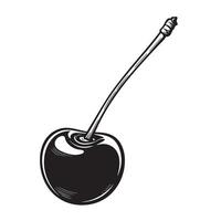 Single dark cherry with stem vintage art fruit food vector