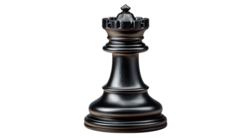 A detailed close up of a single black chess queen piece with a metallic finish isolated on transparent background png